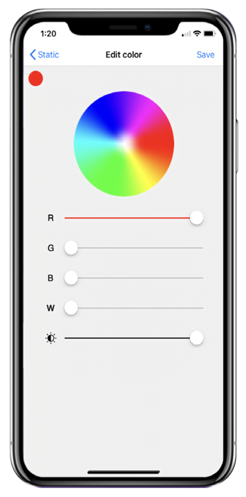 Screenshot image showing the colour selector tool in the Gemstone Lights Hub application.