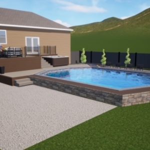 3D Rendering of a Custom Above Ground Pool Deck Built By Aurora Exteriors Inc,