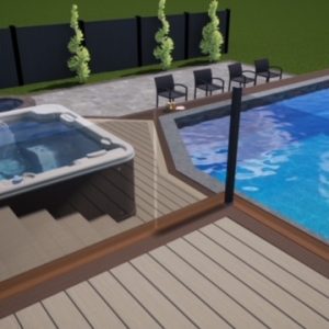 3D Rendering of a Custom Above Ground Pool Deck Built By Aurora Exteriors Inc,