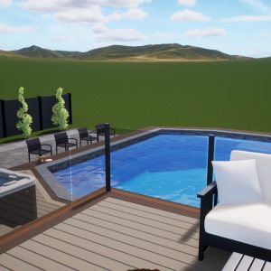 3D Rendering of a Custom Above Ground Pool Deck Built By Aurora Exteriors Inc,