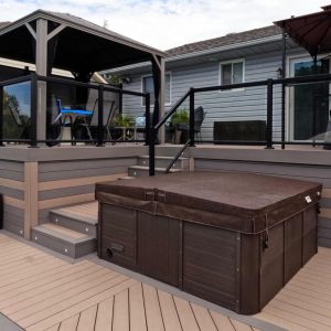 image of a deck built from a rendering designed by Aurora Exteriors