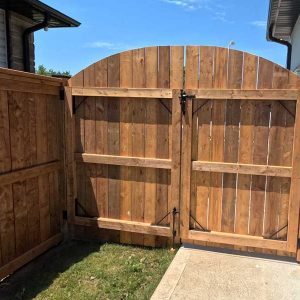 Inside of Back View of Pressure Treated Wood fence gate with Black Hardware