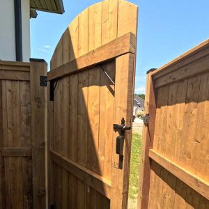 Backside or Inside view of pressure treated wood pressure fence gate with black hardware